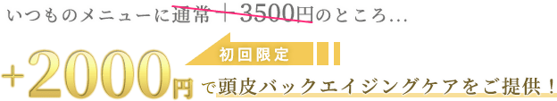初回限定！いつものメニューに通常+3500円のところ、+2000円で頭皮バックエイジングケアをご提供！